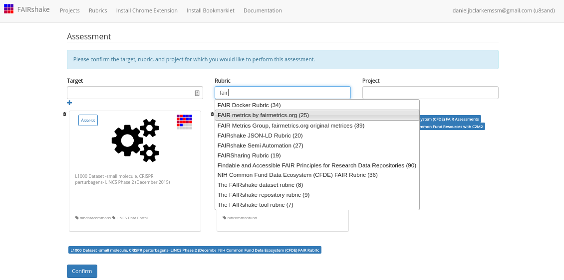 Selecting the FAIRmetrics rubric