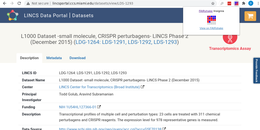 Screenshot showing the FAIRshake chrome extension assessment summary